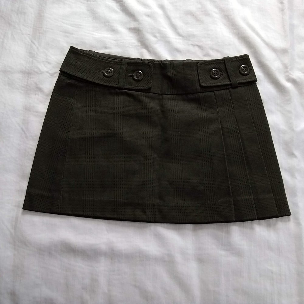 Wearhouse Olive Green Plaid Pleated Mini Skirt